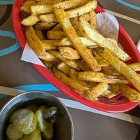 Home fries and gherkins at Billy Bob's in Skipton