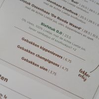 Menu at Loetje in Paterswolde