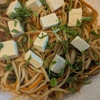 Teriyaki noodles and tofu at Sakura Sushi in Cairo