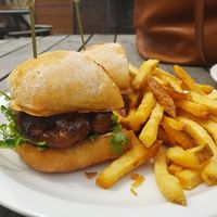 Sail Rock Sandwich (lions mane mushroom on ciabatta) at Old Princeton Landing Public House and Grill in Half Moon Bay