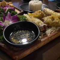 Fried spring rolls (fried tofu in the background)  at Hoang's Kitchen in Ho Chi Minh City