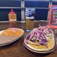 Asada oyster mushroom tacos with side of rice and beans.   at El Sueñito Brewing Company in Bellingham