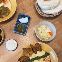 hummus with eggplant, mushrooms & bread  at Hummus Yossef in Koh Samui