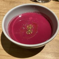 Beet tofu milk soup  at Ome Farm Kitchen in Tokyo