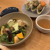 Veggie tacos & buddha bowl  at Ome Farm Kitchen in Tokyo