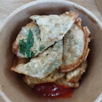 Fried vegetable dumplings at Pelmeni Dumplings in Riga