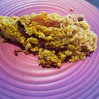 Arroz con tomates e boletus  at Arrocería Os Cachivaches in Lugo