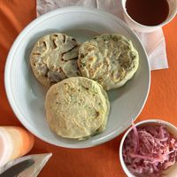 Pupusas pre-toppings  at Waruguma in San Pedro