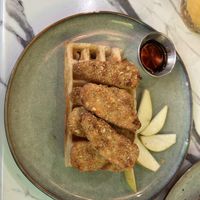Vegan chicken waffle  at WaffleLand Cafe in Vancouver