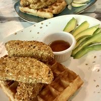 Chick’n and Waffles  at WaffleLand Cafe in Vancouver