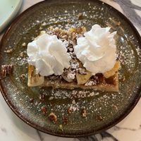 Pecan and banana waffle with coconut cream   at WaffleLand Cafe in Vancouver
