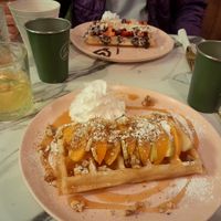 Summer fruits and enchanted forest waffles at WaffleLand Cafe in Vancouver