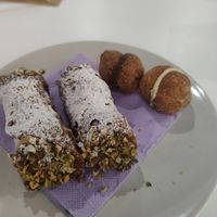 Cannolli and two types of baci at Pasticceria Vegana Biologica La Magnolia in Verona