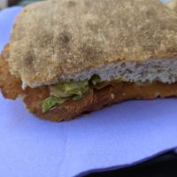 Foccacia with seitan, cheese, salad at Pasticceria Vegana Biologica La Magnolia in Verona