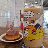Vegan latte and pudding at Different Today in Busan