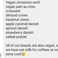 Full list of vegan options (also clearly marked in store) at Kringle Hillsborough in Sheffield