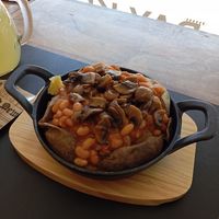 Potato with beans and mushrooms at Savormanger By The River in Bucharest