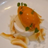 Coconut pannacotta with mango sorbet at Arken Hotel & Art Garden Spa in Gothenburg