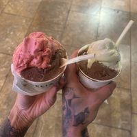 Chocolate, vanilla and strawberry (all vegan)  at Gioelia Cremeria in Alicante
