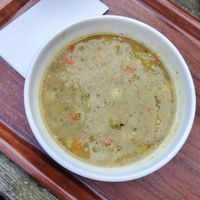 Vegan pea soup, traditional german dish at Milchhalle Wilsede in Bispingen