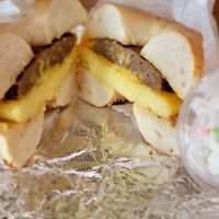 Sausage egg and cheese bagel at Auburn Bagel Company in Auburn