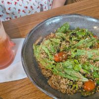 Quinoa Salad and raspberry soda at Studio Mu in Recife