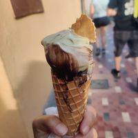 Big cone with three flavours at Corte Cremeria in Bordighera