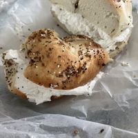 Everything bagel with plain tofu cream cheese   at Baron's Bagels in Point Pleasant