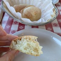 Yummy house-made bread rolls. Ask ahead of time for no butter on top at Del's Pizzeria in Pismo Beach