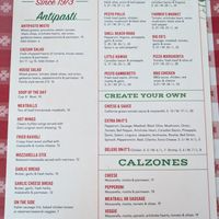 Menu at Del's Pizzeria in Pismo Beach