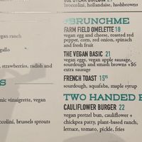 The Vegan section  at The Hard Bean Brunch Co in Langley