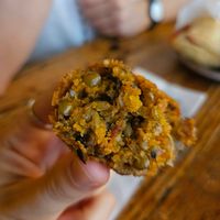 Close-up of that exquisite polpetta at Osteria da Filo in Venice