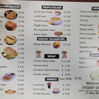 Simple clear menu at Indian Village in Bakersfield
