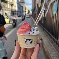 Strawberry and stratadella  at Gelato Giusto in Milan