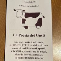 the Gelato Giusto poetry for ‘cicory’ and ‘stracciatella’  at Gelato Giusto in Milan