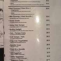 Vegetarian menu at Warung Gauri in Ubud