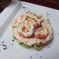 Fried 'prawns' with garlic sauce at LoVeg in Prague