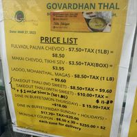 Menu  at Govardhan Thai in Brampton