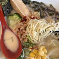 Thin noodles in Tonkotsu Ramen, Shoyu Tonkotsu Ramen had thicker noodles   at Vegan Friendly Ramen by Playpen Friends in Nara