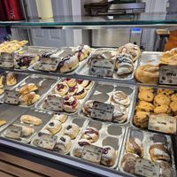 4 Vegan options on top row, and 4 vegan options on the bottom row, all clearly marked at Killarney Bakery in Killarney