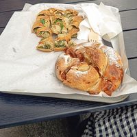 Spinach pie and rhubarb pie at Killarney Bakery in Killarney