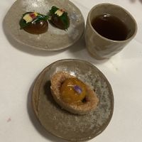 One of the desserts with a lovely prune beverage   at Datil in Paris