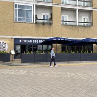 Outdoor seating on the river Thames  at Korean BBQ House in East London