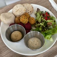 Hummus and falafel saladd  at Big Bang Café in Meyrin