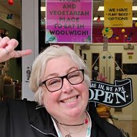 Sarah, current manager, kindly put up a couple of window clings for https://plantbasedtreaty.org/100cafescampaign at Woolwich Front Room in South East London
