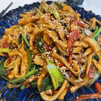 fried tofu leghmen  at Uyghur Noodle House in Helsinki