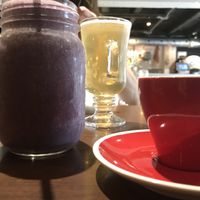 Espresso, fresh kombucha, and their signature peanut butter and jelly smoothie  at Carrots n' Dates in Windsor