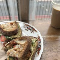 falafel sandwich and iced latte  at SIFT Bakes & Brews in South West London