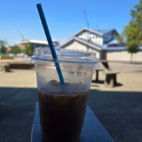 Iced coffee with oat milk. Salted caramel, hazelnut, and dark chocolate at Dancing Goats Coffee Bars in Olympia