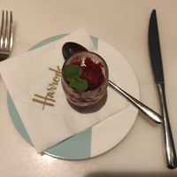 starter: raspberry sorbet at The Tiffany Blue Box Cafe - Harrods in South West London